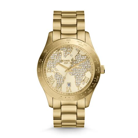 michael kors layton world atlas pave dial ss quartz|Layton Pavé Gold.